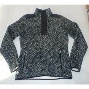 Adidas Midweight Fleece Athletic Shirt Women XS Black Geometric Snap Neck Casual